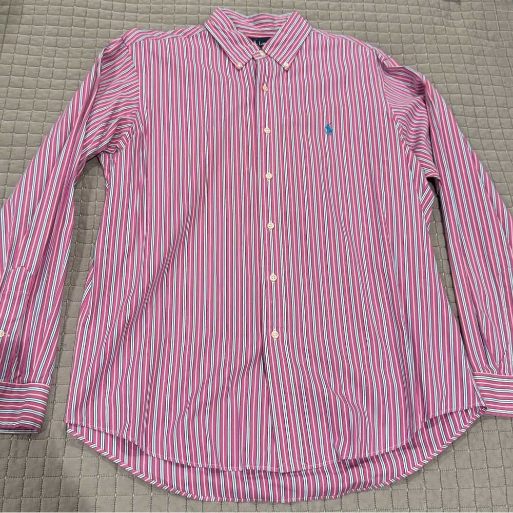 Ralph Lauren Men's Pink and White Striped Shirt